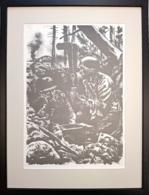 Aleksander Lindeberg - Sotilaan taival, kuvia jatkosodasta II, - Printti hiilipiirroksesta